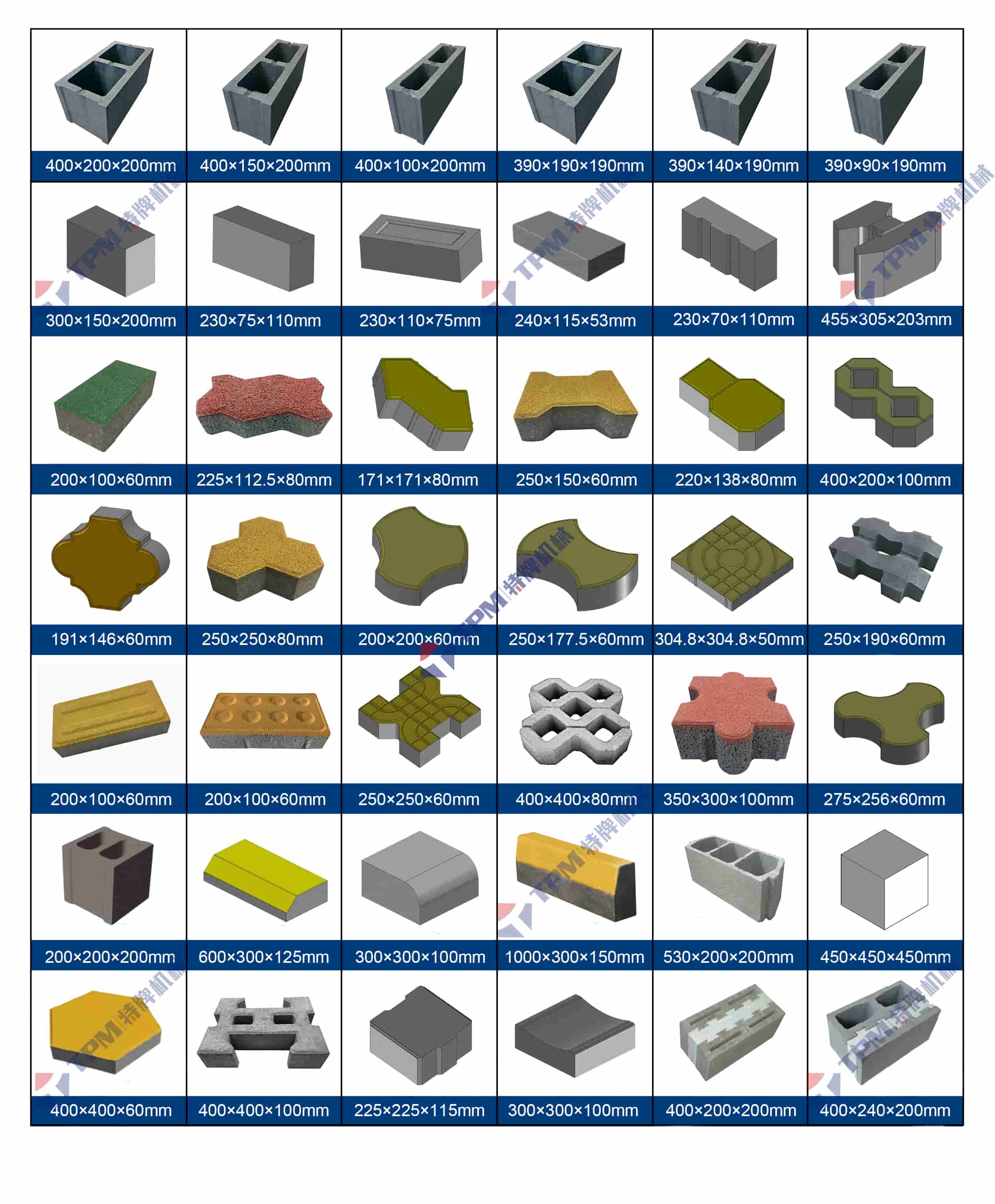 concrete block products made by TPM6000G block machine